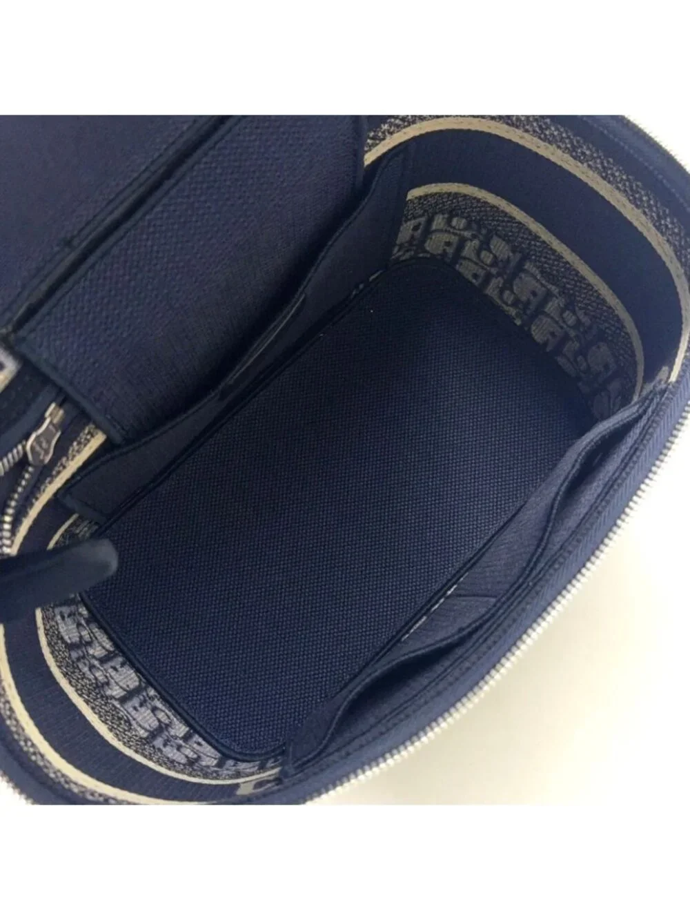 Dior Travel Vanity Cotton Off White Navy Handbag Silver